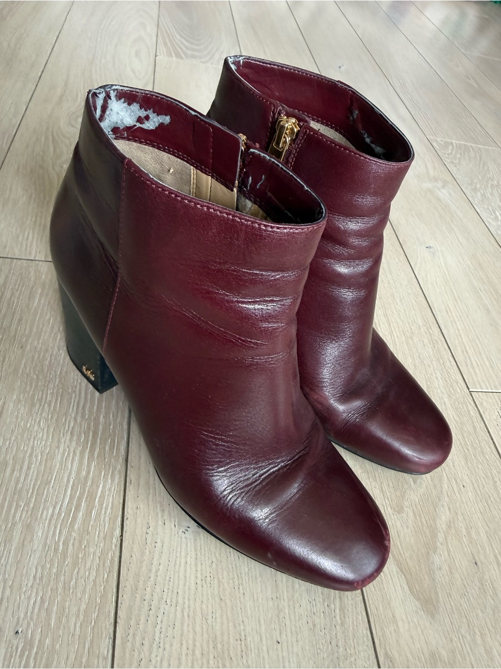 Michael Kors Elaine Leather Bootie Burgundy Women’s Size 8 Chunky Heels